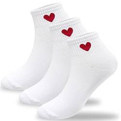 Cutie Mango Damen Sneaker-Socken mit roten Herzen, 5 Farben, 3 bis 10 Paar - mehrfarbig - von CUTIE MANGO