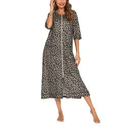 CUTIECLUB Damen Nachthemd Casual Mutterschaft Stillkleid mit Tasche Lose Nachtwäsche für Damen Nachthemden, leopard, 48 von CUTIECLUB