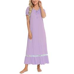 CUTIECLUB Damen Nachthemd Kurzarm Nachtwäsche Casual Rüschen Nachthemden Pyjama, violett, Medium von CUTIECLUB