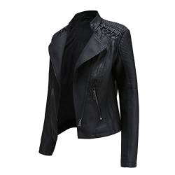 Damen Stehkragen Leder Kurze Jacke Slim Lederjacke Damen Motorrad Bikerjacke Motorradmantel für Damen von CUTTE