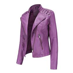 Damen Stehkragen Leder Kurze Jacke Slim Lederjacke Damen Motorrad Bikerjacke Motorradmantel für Damen von CUTTE