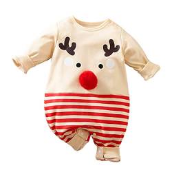 CUTeFiorino Baby Pyjama Winter 74 Neugeborenes Baby Mädchen Junge Weihnachtsoutfits Baby Strampler Langarm Gestreifter Overall Weihnachtskleidung Baby Outfit 86 (Beige, 0-3 Months) von CUTeFiorino