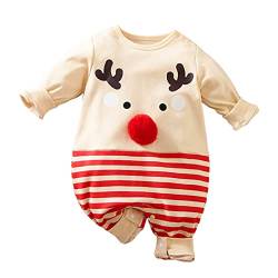 CUTeFiorino Baby Pyjama Winter 74 Neugeborenes Baby Mädchen Junge Weihnachtsoutfits Baby Strampler Langarm Gestreifter Overall Weihnachtskleidung Baby Outfit 86 (Beige, 12-18 Months) von CUTeFiorino