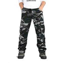 CUTeFiorino Camohose Herren Lang Baumwolle Taktische Hosen Regular Fit Jogginghose, Cargohose mit Taschen Gummizug Sweathose Atmungsaktiv Weich Sporthose Alltagskleidung Sporthose Schwarz S-5XL von CUTeFiorino