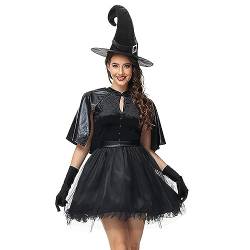 CUTeFiorino Damen Halloween Karneval Hexe Leder Kleid für Damen Kurzarm Baumwolle mit Kapuzen Dirndl-Kleid Trachtenmode Schürze Dienstmädchenkleid Bühnenkostüme Kleid Besondere Trachtenkleid von CUTeFiorino