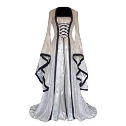 CUTeFiorino Mittelalterliches Hochzeitskleid Lila Damenkleid Retro-Stil, einfarbig, Trompetenärmel, langes Prinzessinnenkleid Ihr Fälscher-Cosplay-Kostüm (White, XXXXXL) von CUTeFiorino