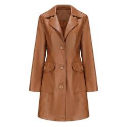 CUTeFiorino Mittellanger Ledermantel für Damen, langärmeliger -Trenchcoat, modischer Mantel Damen Jacken Herbst (Brown, XXL) von CUTeFiorino