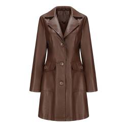 CUTeFiorino Mittellanger Ledermantel für Damen, langärmeliger -Trenchcoat, modischer Mantel Damen Jacken Herbst (Coffee, XXL) von CUTeFiorino