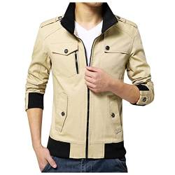 CUTeFiorino Outdoorjacke Herren Stehkragen Baumwolle Militär Jacke mit Zipper Herren Herbst Outdoorjacke Mode Taktische Jacke mit Taschen Winddicht Thermojacke Übergangsjacke XL-5XL von CUTeFiorino