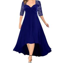 Kleid Elegant 44 Damen-Kleider, einfarbig, V-Ausschnitt, Samt, Perlen, große Größe, große Swing-Kleider Faschingskostüme (Blue, XXXXL) von CUTeFiorino