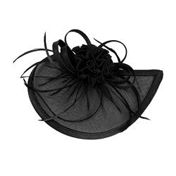 Kopfband Herren Style Stirnband Herren Winter 2023 Fascinator Hut Feder Mesh Tea Party Haarband für Frauen Dünnes Stirnband Damen Fahrrad Turban Damen Frottee (Black, One Size) von CUTeFiorino