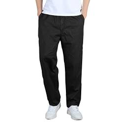 Schicke Herren Hose Mens Fashion Casual Loose Cotton Plus Size Pocket Lace Up Elastic Waist Pants Hose (Black, XXXL) von CUTeFiorino