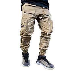 Cargohose für Herren, Hip-Hop, Techwear, Haremshose, Jogginghose mit Taschen, Jogging, Punk, Khaki, 36-41 von CUYR