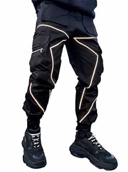 Herren Cargohose Hip Hop Techwear Haremshose Jogger Sweathose mit Taschen Jogging Punk, Schwarz, Groß von CUYR