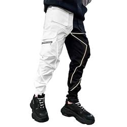 Herren Cargohose Hip Hop Techwear Haremshose Jogger Sweathose mit Taschen Jogging Punk, Weiss/opulenter Garten, Groß von CUYR