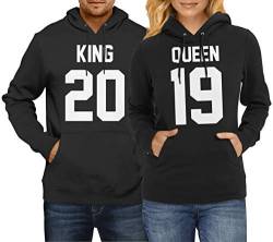 CVLR King Queen + Wunschnummer Set 2 Hoodies Pullover Pulli Liebe Love Pärchen Schwarz/Weiss Front Print (King Gr. L + Queen Gr. M) von CVLR