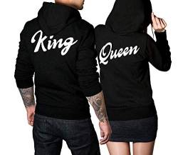 CVLR King Queen Pärchen Pullover 2er Set - Zwei Hoodies in schwarz mit großer weißer King und Queen Handschrift auf dem Rücken (King Gr. 3XL + Queen Gr. M) von CVLR