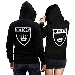 CVLR King Queen Pärchenpullover 2er-Set - Zwei Hoodies in schwarz mit großem weißen King und Queen Wappen auf dem Rücken (King Gr. XL + Queen Gr. M) von CVLR