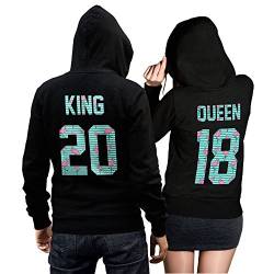 CVLR King Queen Pärchenpullover Set - Zwei Hoodies Pullover Pulli Liebe Love Pärchen Schwarz Flamingo (King Gr. 3XL + Queen Gr. 3XL) von CVLR