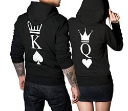 CVLR King Queen Pärchenpullover schwarz mit Herz Pik Aufdruck, L, Frauen Hoodie von CVLR