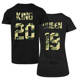 CVLR King Queen Pärchenshirts Set - Zwei T-Shirts mit Wunschnummer - Shirts Liebe Love Pärchen Schwarz Camouflage (King Gr. L + Queen Gr. M) von CVLR