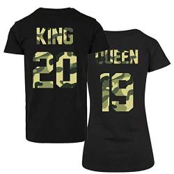 CVLR King Queen Pärchenshirts Set - Zwei T-Shirts mit Wunschnummer - Shirts Liebe Love Pärchen Schwarz Camouflage (King Gr. XL + Queen Gr. L) von CVLR