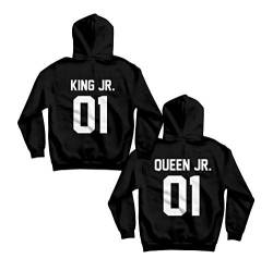 CVLR Partnerlook - Kinder Pullover - King jr. Queen jr. 01 Pulli Kapuzenpullover Hoodie schwarz, 104, Jungen Hoodie von CVLR