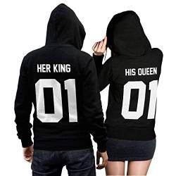 Her King His Queen Pärchenpullover Set - Zwei Hoodies Pullover Pulli Liebe Love Pärchen Schwarz Weiss 01 - Couple (King Gr. XL + Queen Gr. L) von CVLR