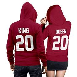 King Queen + Wunschnummer Set 2 Hoodies Pullover Pulli Liebe Love Pärchen Couple Cherry Red (King Gr. M + Queen Gr. L) von CVLR