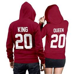 King Queen + Wunschnummer Set 2 Hoodies Pullover Pulli Liebe Love Pärchen Couple Cherry Red (King Gr. XL + Queen Gr. L) von CVLR