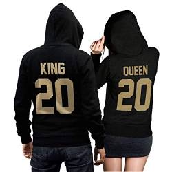 King Queen + Wunschnummer Set 2 Hoodies Pullover Pulli Liebe Love Pärchen Couple Schwarz/Gold (King M + Queen M) von CVLR