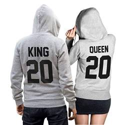 King Queen + Wunschnummer Set 2 Hoodies Pullover Pulli Liebe Love Pärchen Couple Schwarz (King XXL + Queen M) von CVLR