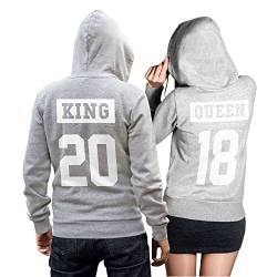 King Queen Pullover Pärchen Set invertiert - 2 Hoodies im Set - Pullover Pulli Liebe Love Pärchen Couple - grau-Weiss (King XXL + Queen XXL) von CVLR