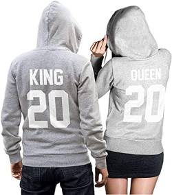 King Queen Pullover Pärchen grau Hoodie für Paare - Couple-Pullover - Geschenk-Idee (King XL) von CVLR