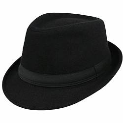 Damen Herren Klassischer Filz-Trilby-Hut, kurze Krempe, Fedora-Hut, schwarzer Manhattan-Gangster-Jazz-Hut für Unisex, Schwarz mit breitem Band, 7.25 von CXQRR