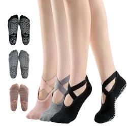 CXXBOOB 3 Paar Yoga Socken,Pilates Antirutsch Socken,Rutschfeste Socken Sport für Yoga, Barre, Pilates,Tanz,Haushalt für Damen und Herren Größe 35-41(schwarz, dunkelgrau und rosa) von CXXBOOB