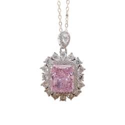 CYBCCC Die Halskette der Frauen 10 * 12 mm rosafarbene Crushed-Ice-Diamant-Halskette for Damen, 100% S925-Silber, Schmuck, Hochzeitsgeschenk von CYBCCC