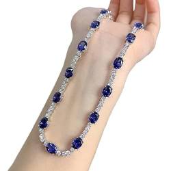 Die Halskette der Frauen Saphir-Diamant-Halskette, 100% echtes 925er Silber, Verlobung, Hochzeit, Halskette for Frauen, Brautschmuck (Color : Blue_Onesize) von CYBCCC