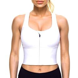 CYDREAM Langer Sport-BH mit Reißverschluss vorne, für Frauen, gepolstertes Bauch-Tanktop, Criss Cross Back Support Fitness Yoga Workout Shirts, Weiß, X-Large von CYDREAM