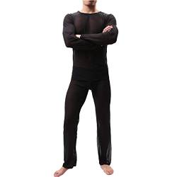 CYGE 2-teiliges Herren Pyjama Set Herren reizvolles Dessous Set transparente Perspektive hohl leichte Hausbekleidung,Schwarz,L von CYGE