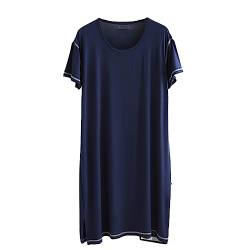 CYGE Kurzarm Nachthemd Für Herren, Gestrickter Pyjama Nachthemd Mittellanges Nachthemd Bademantel XL-4XL,Navy Blue,4XL von CYGE