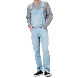 Herren Zip Fly Latzhose Relaxed Fit Big-Tall Denim Hose Cargohose Dunkelblau S-3XL,Light Blue,3XL von CYGE