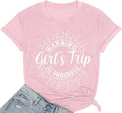 CYJAGNY Damen Casual Warning Girls Trip in Progress T-Shirt Casual Crewneck Short Sleeve Graphic Tee, Pink, XX-Large von CYJAGNY