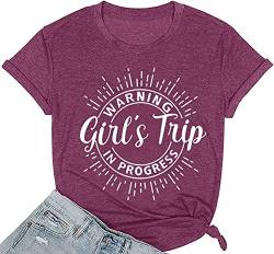 CYJAGNY Damen Casual Warning Girls Trip in Progress T-Shirt Casual Crewneck Short Sleeve Graphic Tee, Violett, XX-Large von CYJAGNY