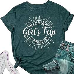 CYJAGNY Lässiges Damen-T-Shirt mit Aufschrift "Warning Girls Trip in Progress", Rundhalsausschnitt, kurzärmelig, Grafik-T-Shirt, Dunkelgrün, Mittel von CYJAGNY