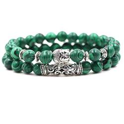 CYJAZNHH Handmade Bead Bracelet, Grün gestreifter Malachit mit silbrigem Spacer-Chakra-Armband, doppellagiges dehnbares Armband, Damen- und Herrenschmuck, Geschenk von CYJAZNHH