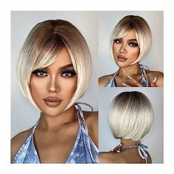 Cosplay Perücke Kurze Bob-Synthetik-Perücke, Platinblond, Ombre, gerade Perücken mit Pony, for schwarze Frauen, Afro, hitzebeständig, Cosplay, Alltagshaar Party Cosplay Perücke von CYKD-777