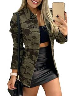 CYSTYLE Camo Jacke Damen Langarm Tarnjacke Tarnung Militär Mäntel Herbst Winter Beiläufig Streetjacke Camouflage Jacke Casual Jackets von CYSTYLE