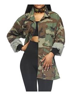 CYSTYLE Camo Jacke Damen Langarm Tarnjacke Tarnung Militär Mäntel Herbst Winter Beiläufig Streetjacke Camouflage Jacke Casual Jackets von CYSTYLE