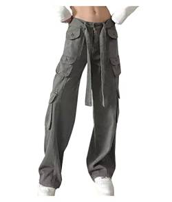 CYSTYLE Cargohose Damen Baggy Jeans Parachute Pants Track Pants Gerade Breites Bein Vintage Jeanshosen 90er Streetwear von CYSTYLE